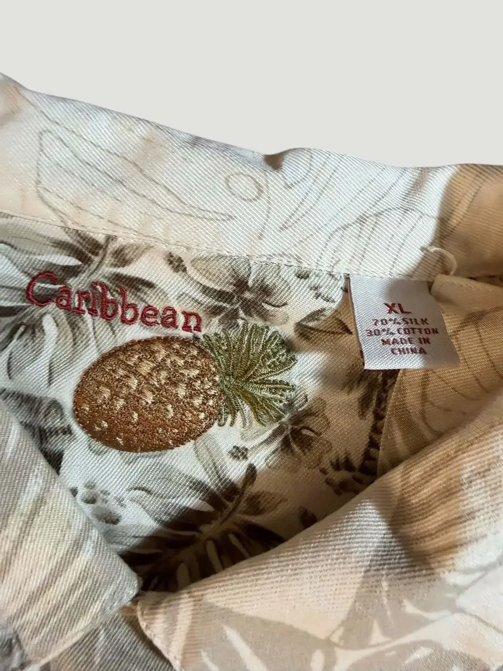 Caribbean Mens XL Silk Blend Patchwork Tropical Hawaiian Aloha Button Down Shirt